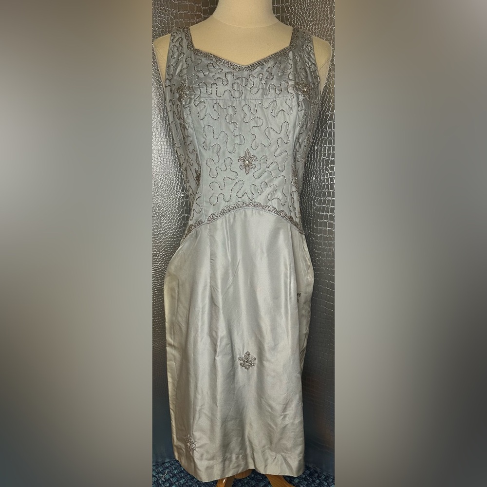 Elegant Silver Embellished Dress 20s 30s Style